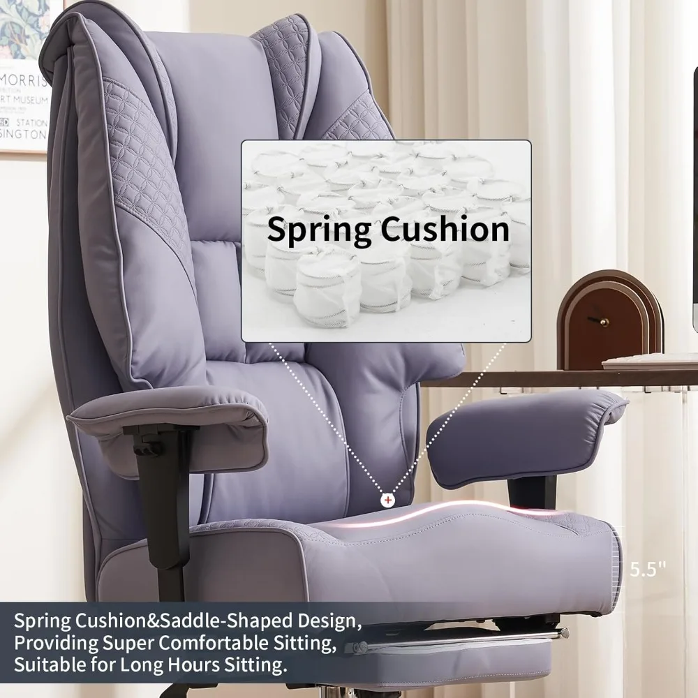 big and tall office chair 400lbs wide seat, leather high back executive office chair with foot rest, ergonomic chairs lumbar sup