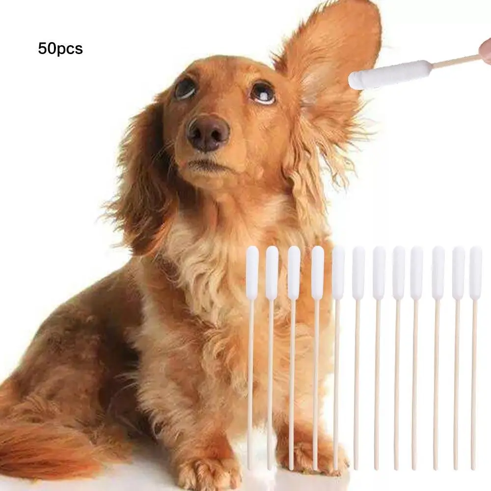 Dog Cotton Buds 50 Pcs Pet Ear Cleaning Cotton Swabs Long Multipurpose Sticks With Wood Handle For Cat Dog Removing Ear Wax