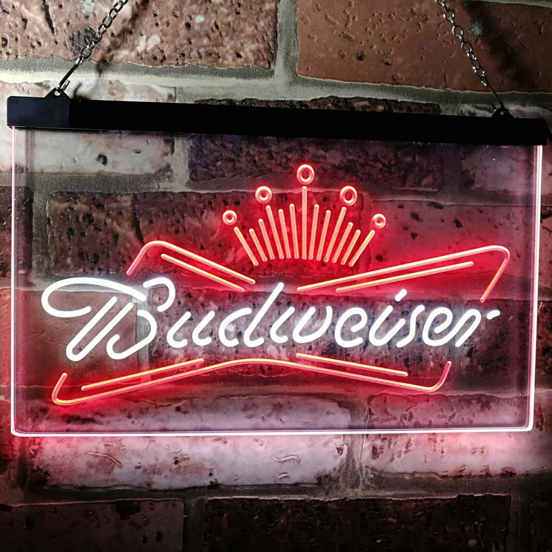 Custom Neon Sign Budweiser King Beer Bar Dual Color LED Neon Light Home Bar Pub Sign Restaurant Wall Decor Brewery Luminous Logo