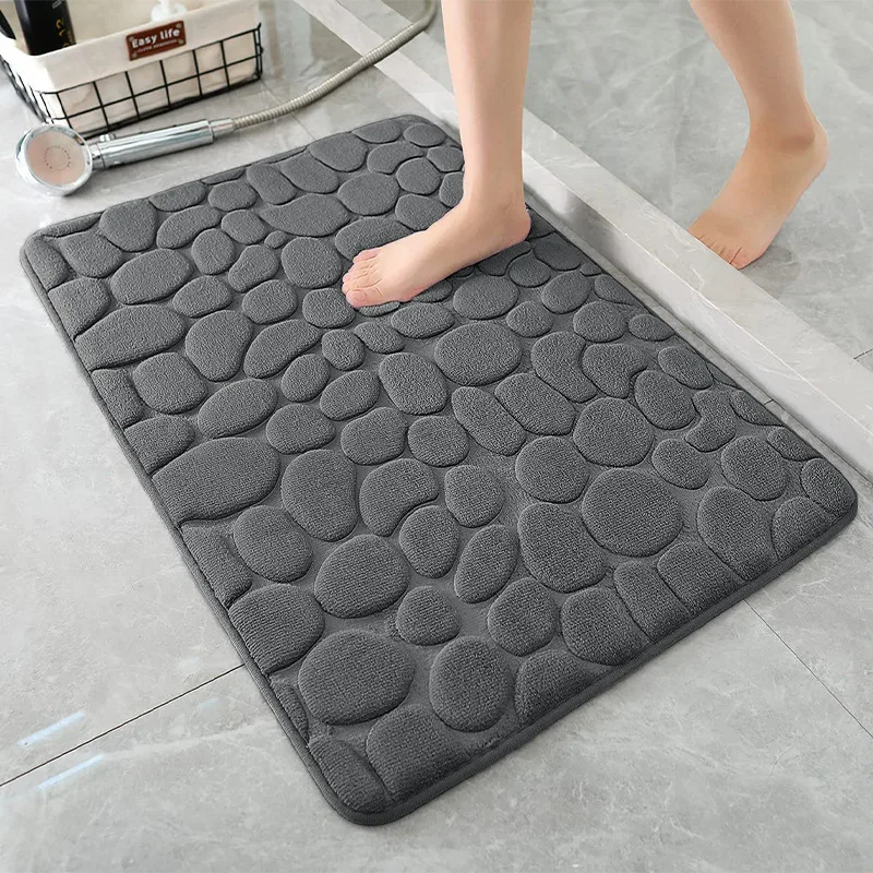 Memory Foam Embossed Velvet Carpet Imitation Cobblestone Floor Mat Home Bathroom Living Room Non-slip Mat 1pc