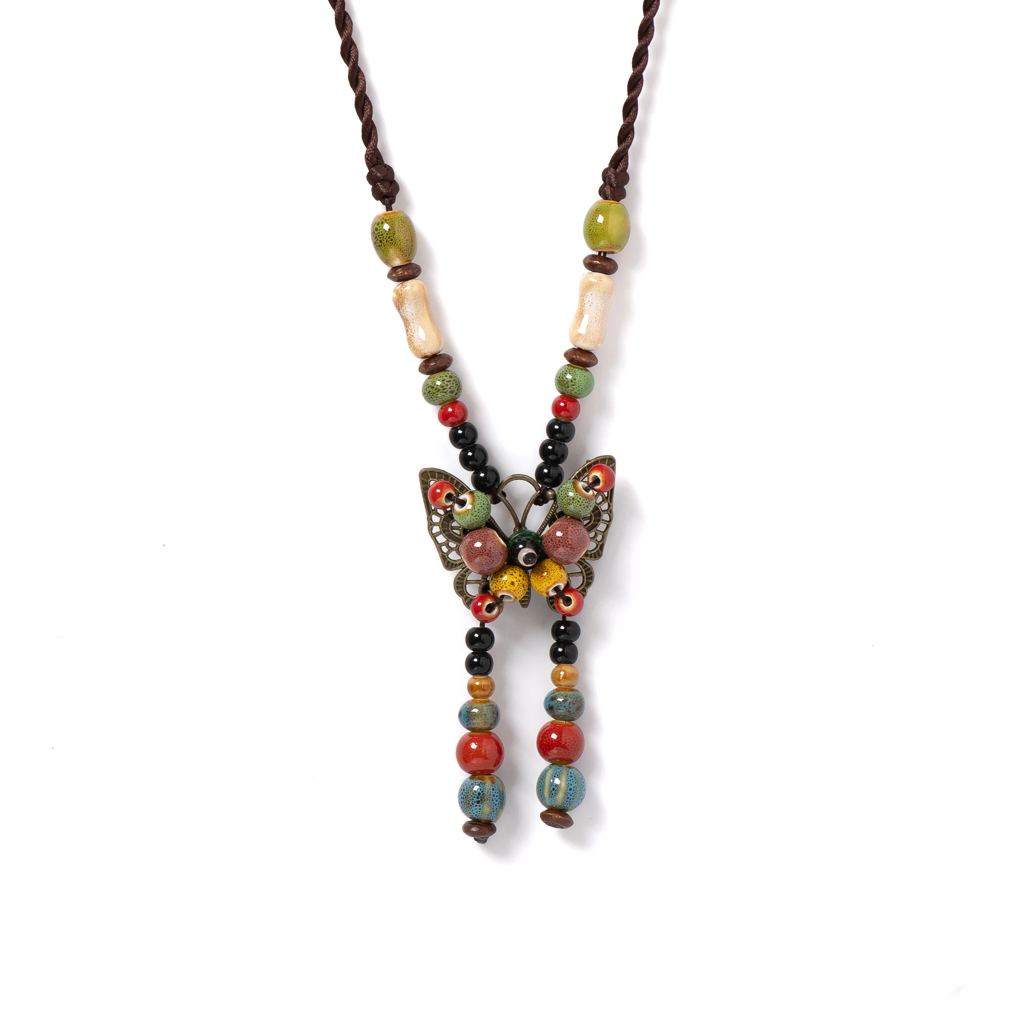 Handgefertigte Keramik-Schmetterlings-Halskette, böhmischer Anhänger, Schmuck für Frauen, ethnisches Retro-Geschenk, Modeaccessoire 1116 – Detail 6
