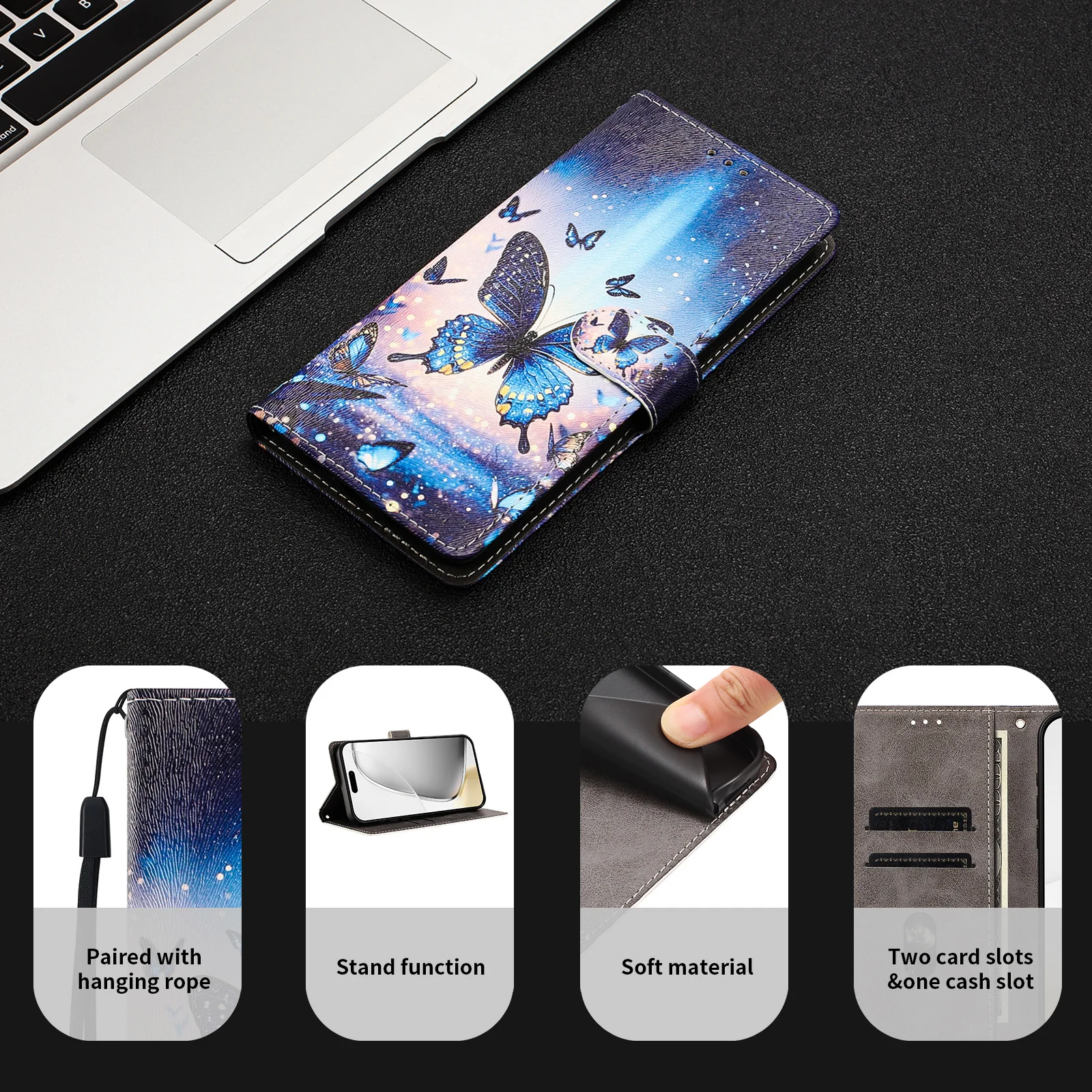 Artistic Leather Flip Phone Case - Patterned Wallet Style Cover