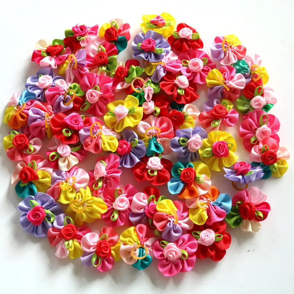 WNvivi 16er Set Haarschleifen Für Haustiere - Niedliche Blumen-Gummibänder Für Hunde & Katzen
