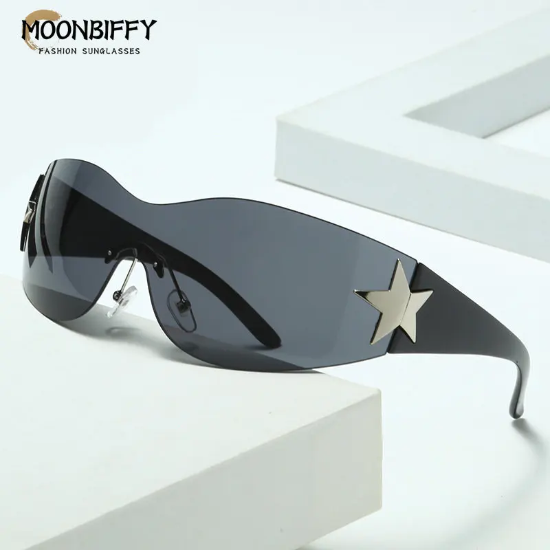 Rimless Y2k Sunglasses For Women Men Trendy Sun Glasses Punk One Piece 