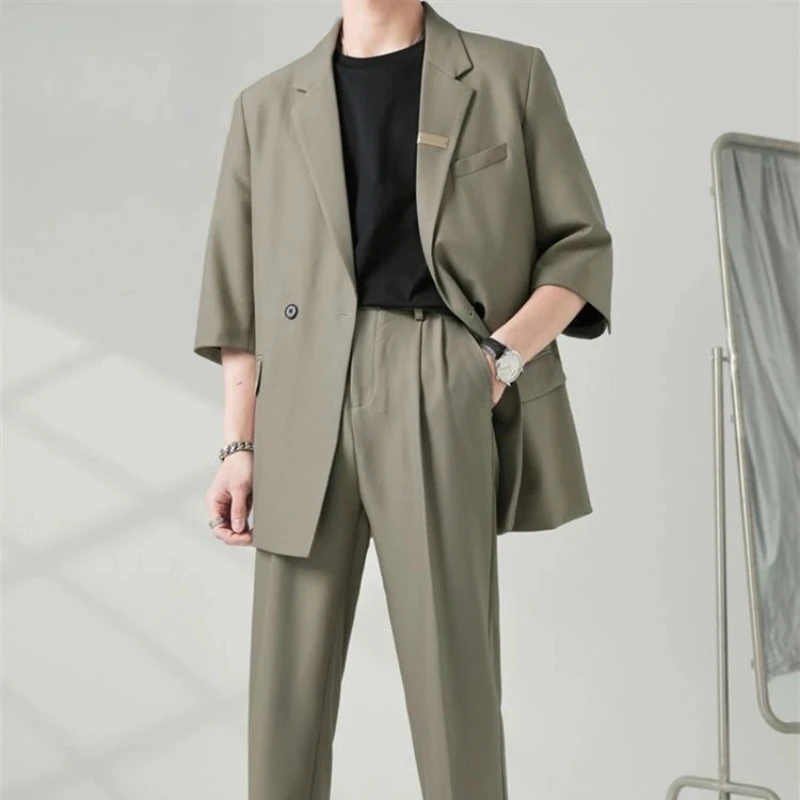 2 Piece Outfit Set Male Casual Korean Full Men's Suits and Blazers Business Trends Costumes Ceremony Clothes