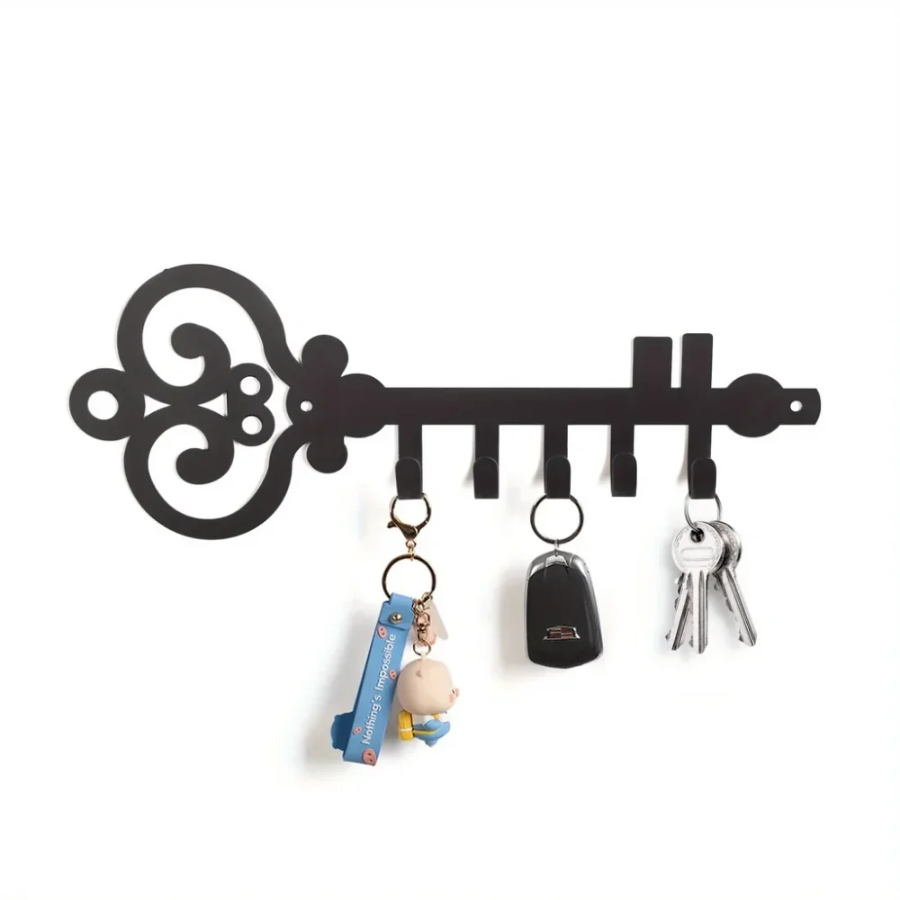 Wall Mounted Key Holder, Key Storage Row Hooks For Wall Decorative , Black Metal Key Organizer Rack Hook for wall Storage Rack 4