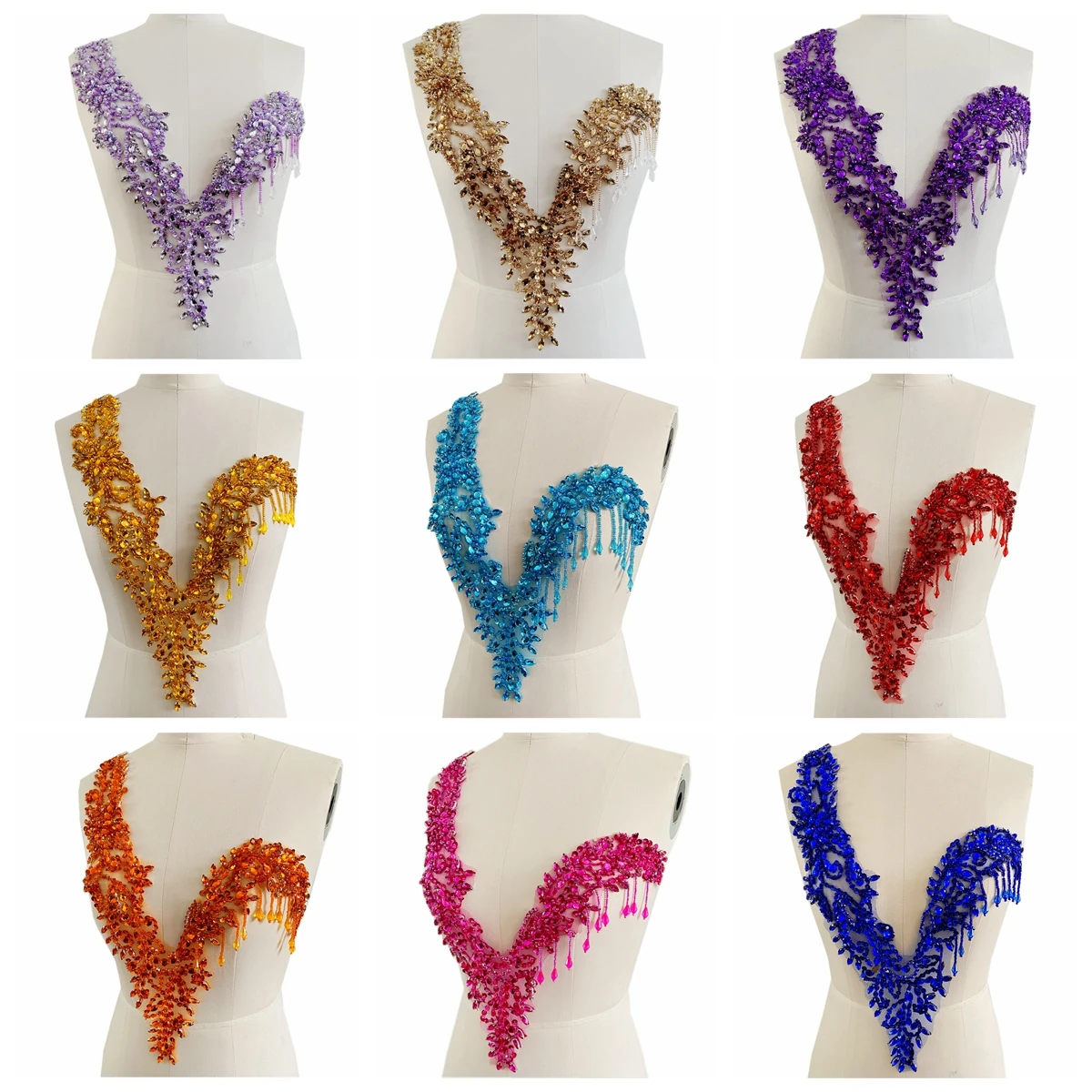 

Unique Design handsewing Beads Applique sew on Rhinestones Crystal Sequins Tassel Patches Trimming for One-Shoulder Dress Shinin