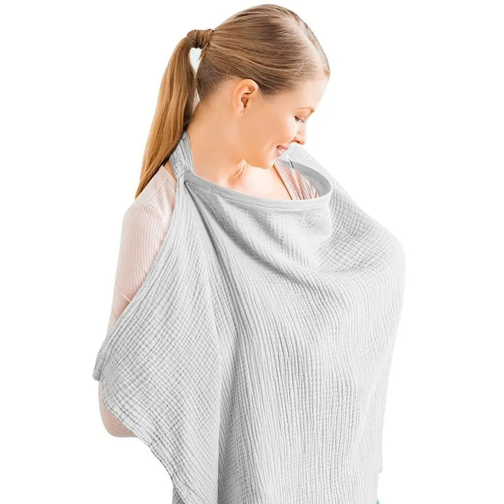Breathable Cotton Breastfeeding Towel With Pockets Adjustable Strap Breastfeeding Shawl Nursing Cloak Soft Fabric