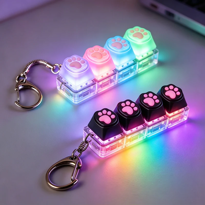 Multi-style LED Keyboard Keychain Fidget Toy - Clickable Buttons Stress Relief, Portable Desk key Accessory Office Decor Gift