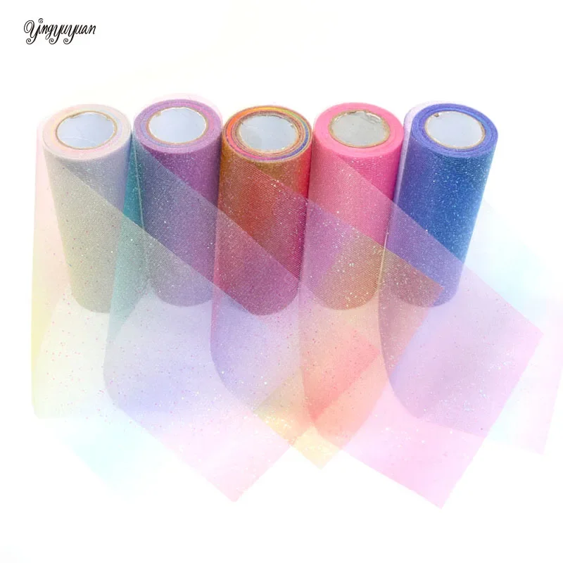 

15cm 10Yards Rainbow Glitter Tulle Roll Sequin Crystal Organza Sheer Fabric DIY Craft Gift Tutu Skirt Home Wedding Decoration