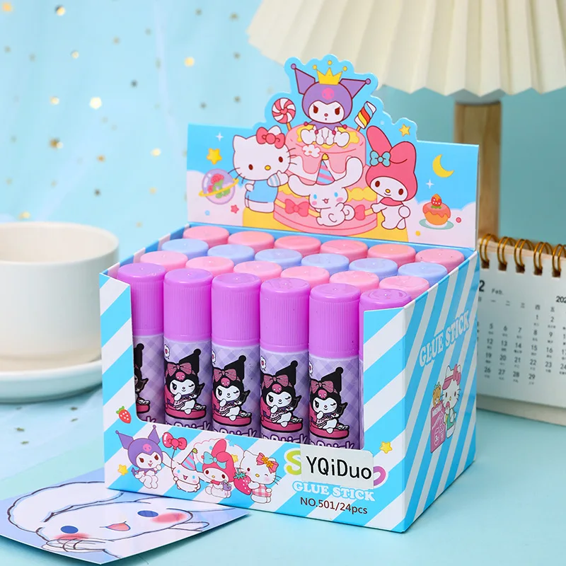 4/24pcs Sanrio Cartoon Solid Glue Stick Cute Kurome Melody Student DIY High Viscosity Stationery Gift,glue stick
