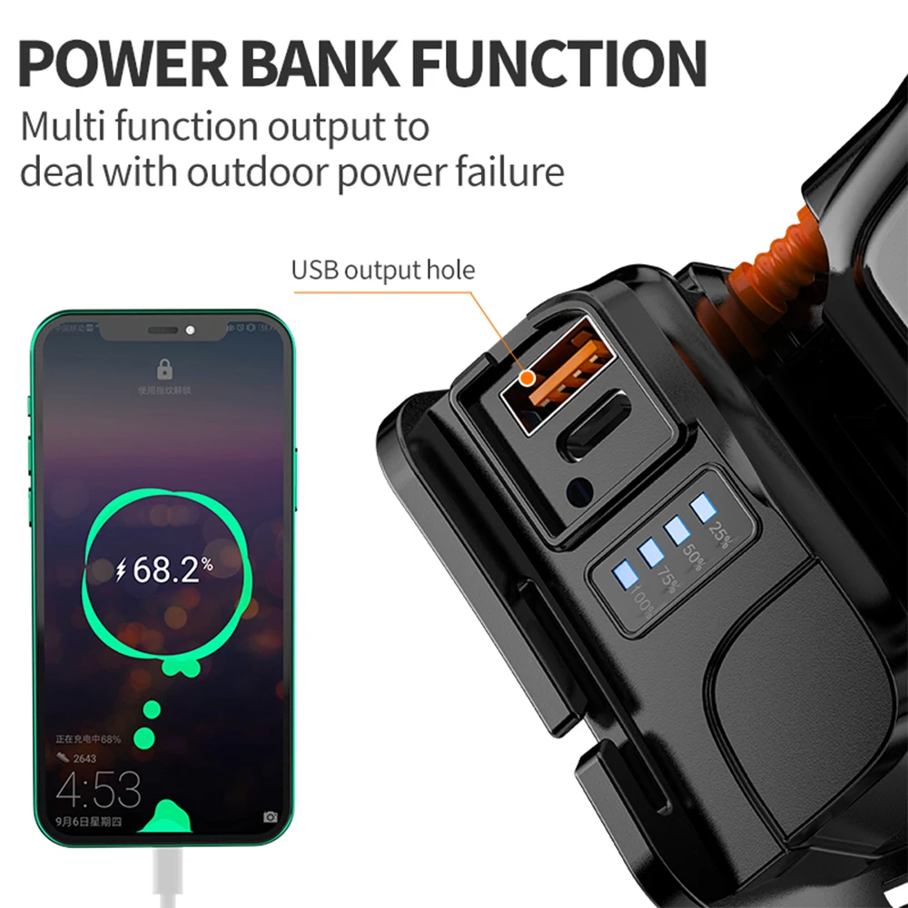 강력한 LED 전조등 Type-C 낚시용 충전식 헤드라이트 야외 캠핑 헤드 램프 4000mAh 리튬 배터리 손전등 내장