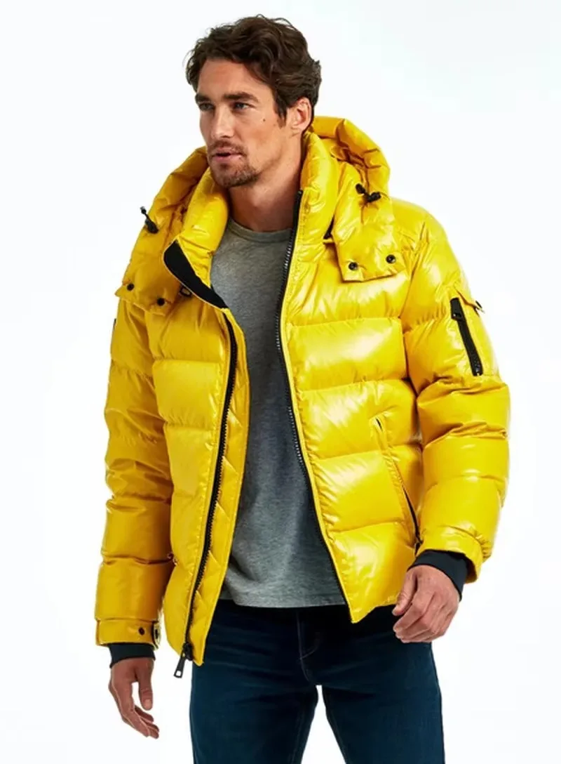 Bright Color Hooded Shiny Jackets Zipper Men Jacket Casual