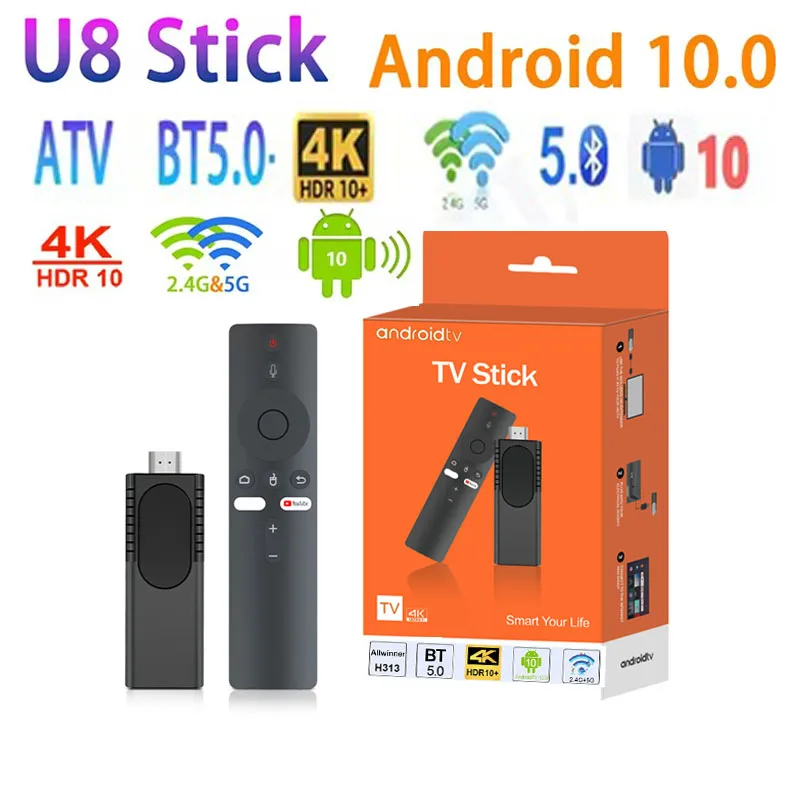 U8 TV Stick Android 10.0 TV Box HDR H313 Wifi BT5 smart TV 2.4G 5G