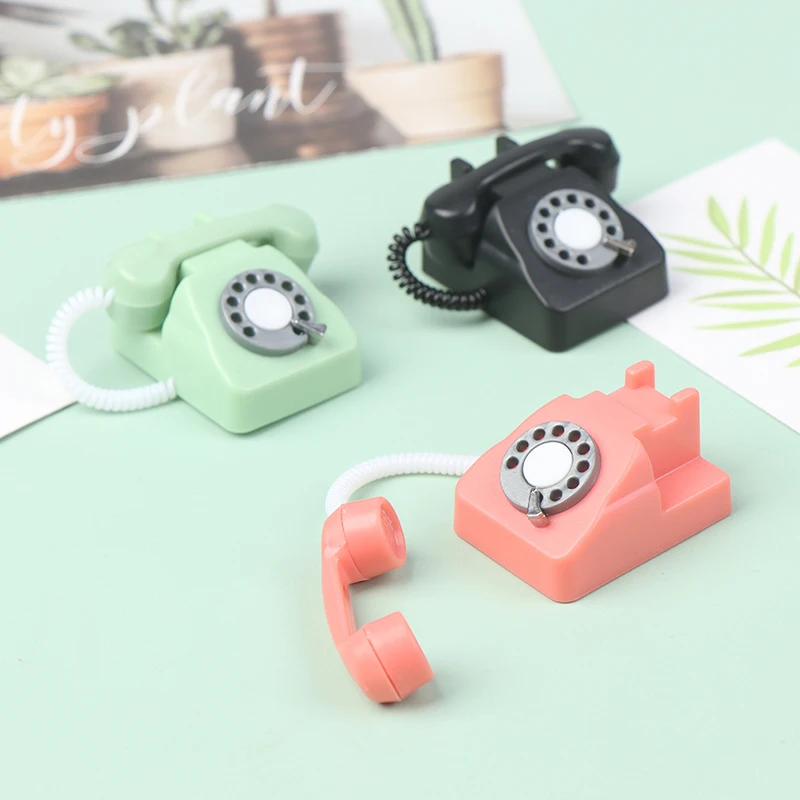 1: 12 Dollhouse Simulated Mini Retro Telephones Furniture Accessories for Doll House Decor Kids Pretend Play Toys 4