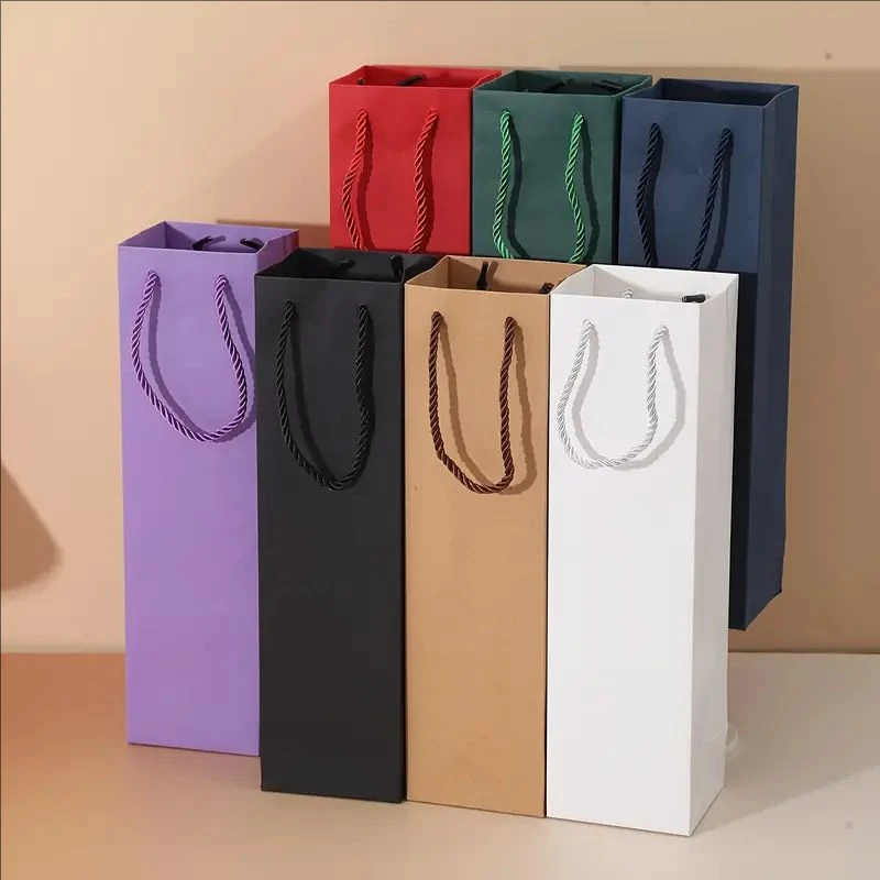 7/8 PCS Solid Color Thickened Wine Bags, Elegant Reusable Cardboard Tote Gift Bags for ... - SKU RCTB1715 - UGI Packaging