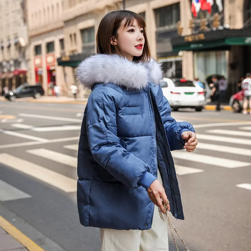 2023 New Winter Down Cotton-padded Jackets Korean Style Short Loose Thicken Warm Coats Women Hooded Black White Casual Outwear