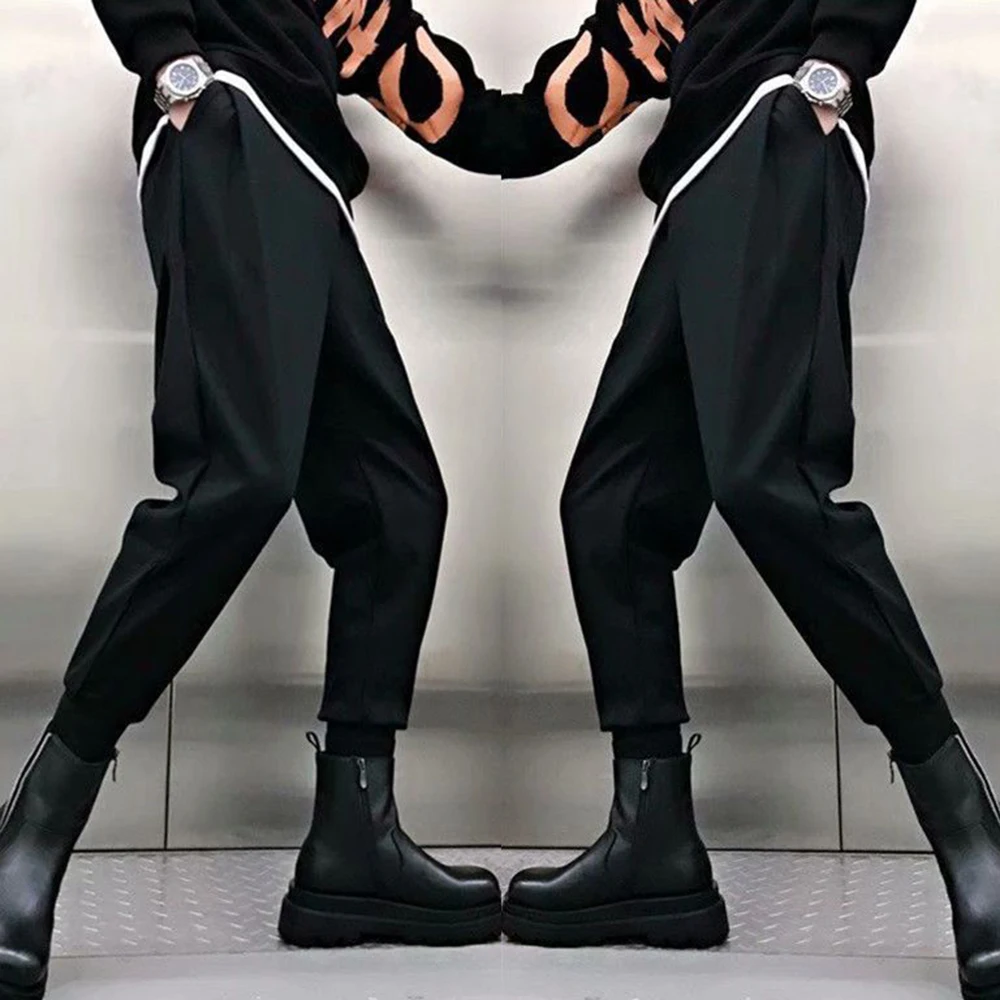

2023 Street Bundle Feet Functional Overalls Men's Summer Trendy Brand Temperament Black Slim Pants Fashion Paratrooper Trousers