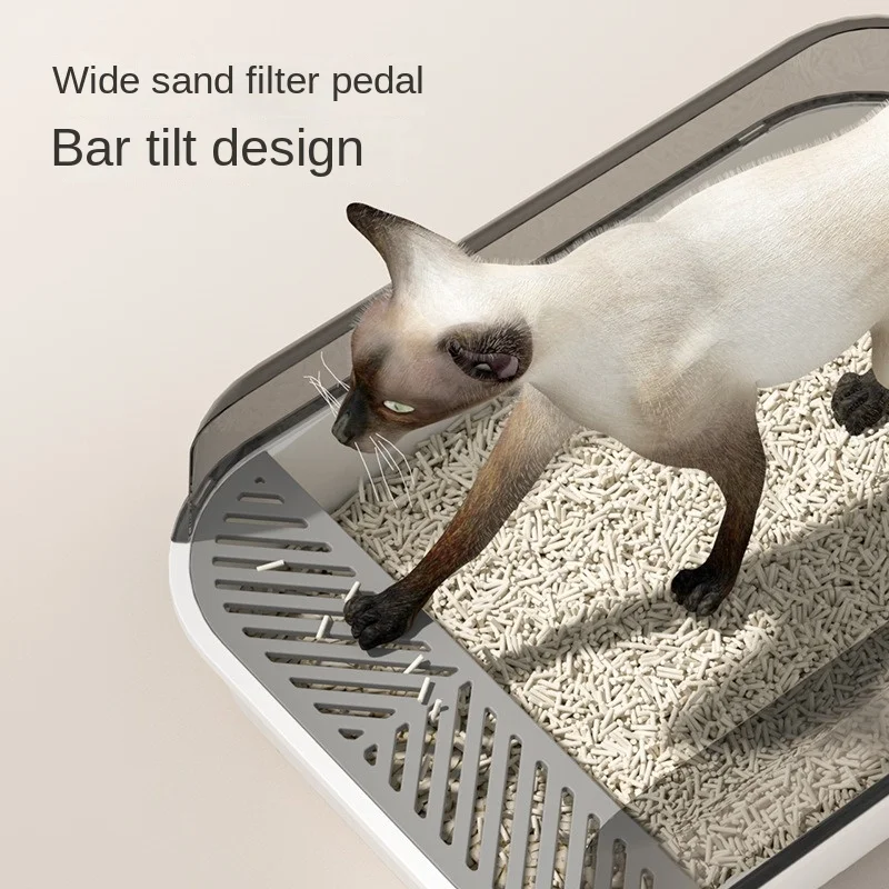 Caja de arena semicerrada para gatos, gran capacidad, plástico