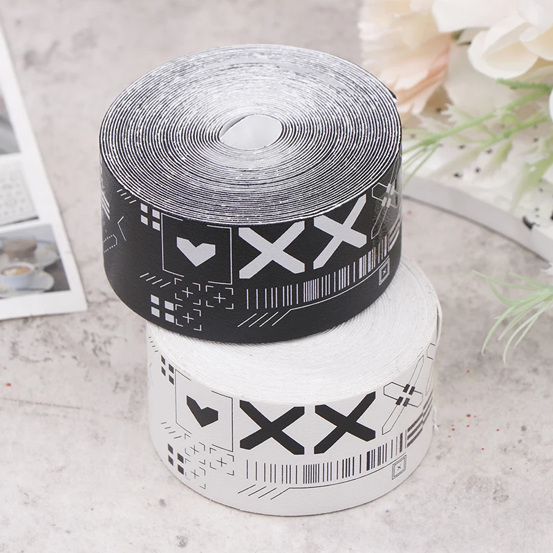 Racket Grip Tape Tennis Racket Tape 1Roll 500CM Black White Print Tennis Racket Paddle Head Protection Tape PU Stickers For Beach Pickleball Racket Sport Parts