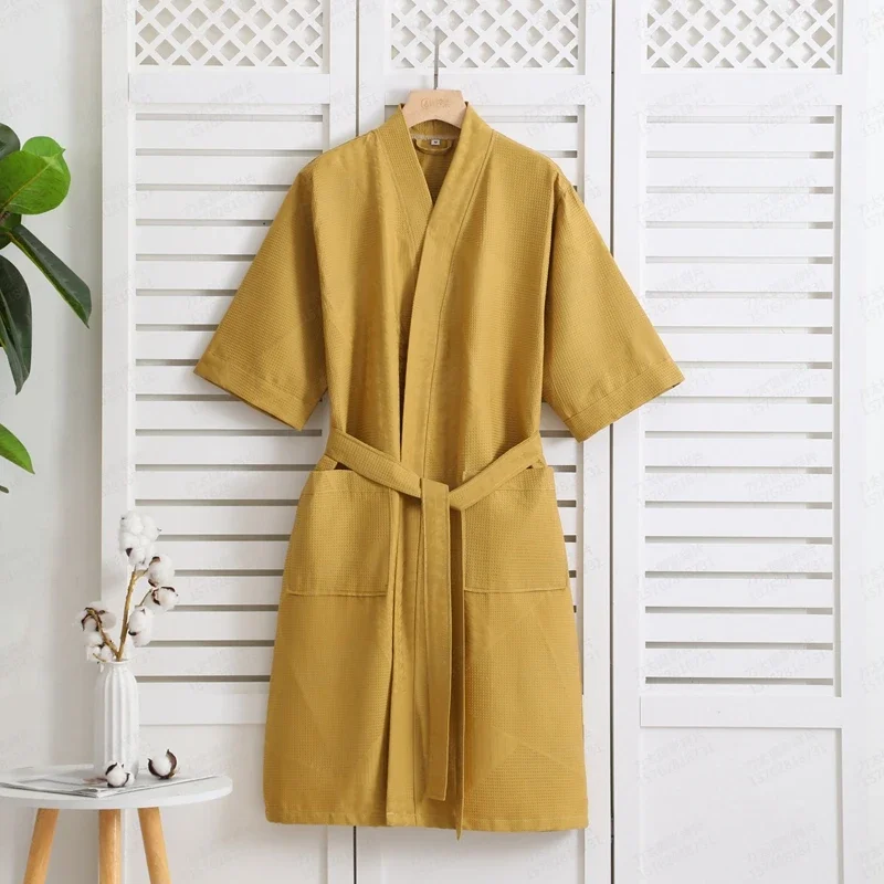 Summer Bathrobe 100% Cotton Male Sleepwear Loose Colorfull Dress Cotton Long Sleeve Robe and Long Pants Bathrobe Set for Men