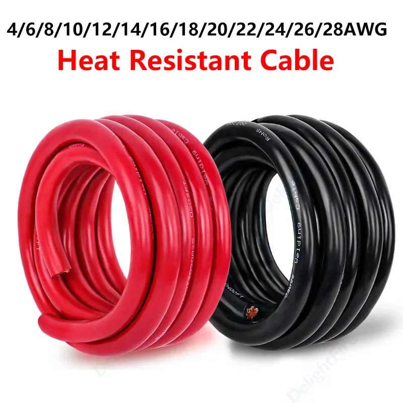 Solar Panel Cable Heat Resistant Red Black Soft Silicone Cable 22 20 18 16 14 12 10 8 6 4 AWG For Car Battery Automotive Wiring