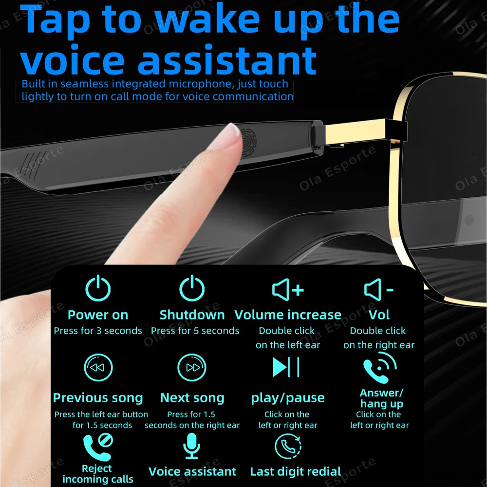 Smart Anti Blue Light Glasses Bluetooth Earphones Intelligent Calls Music Sound Quality Voice Assistant Long Battery Glasses New, Alina Gadgets