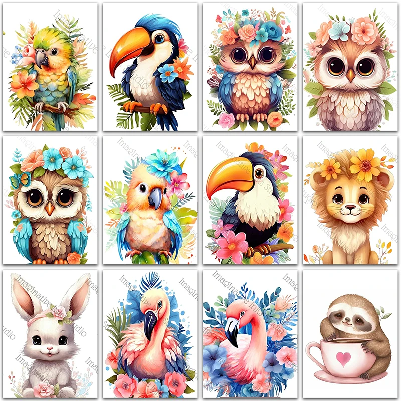 5D DIY Diamond Painting Cute animals Owl Rabbit Flamingo Lion home decoration Full Square&Round mosaic embroidery Cross stitch