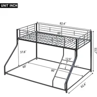 Metal Floor Bunk Bed, Twin XL Over Queen, Guardrail and Ladder, Space-Saving Design, Metal Bed for Kids&Teens 2