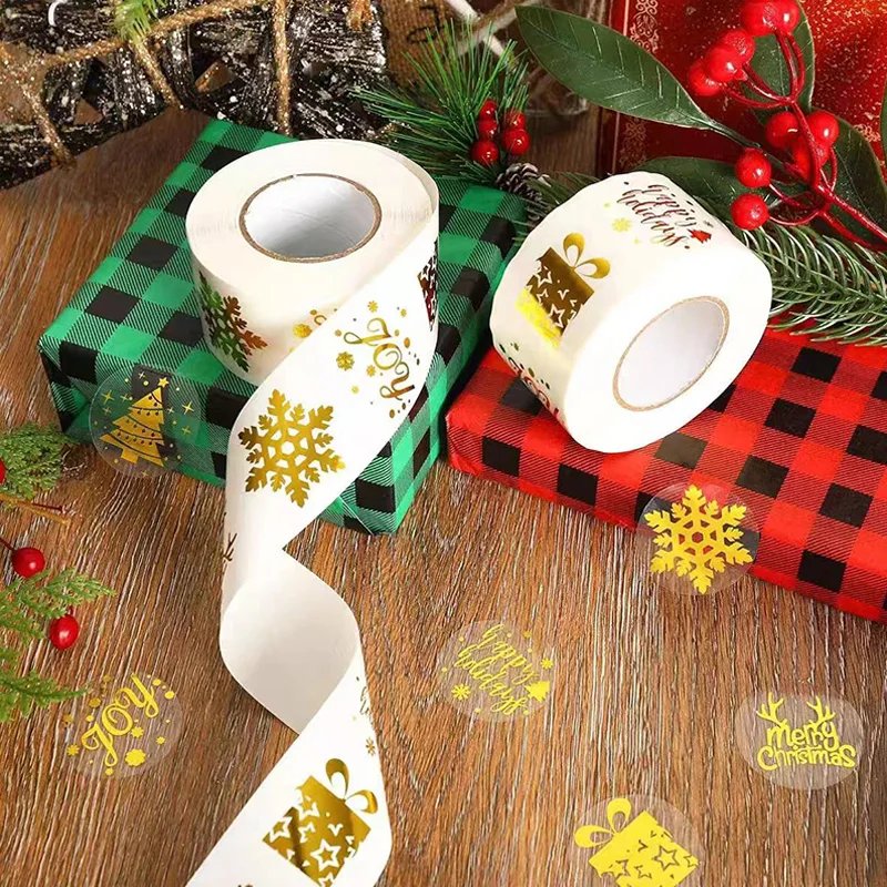 Rouleau D'autocollants Scintillants De Noël – Motif Flocons De Neige – 500 Autocollants Auto-adhésifs – Pour Emballage Cadeaux, Décoration Cartes, Enveloppes