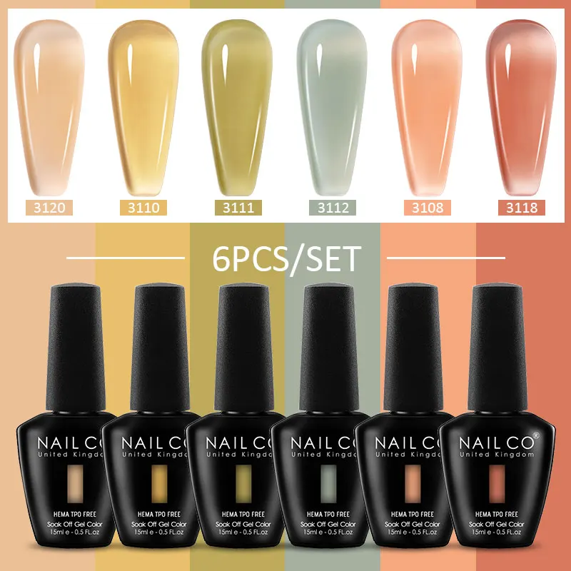 Jelly Nude & Red Gel Polish Kit: 6-Piece Long-Lasting Natural Color Collection