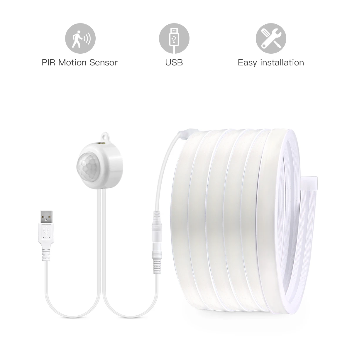 Smart PIR Motion Sensor Super Bright COB LED Strip Neon Light Auto ON/OFF 320leds/m Waterproof for Kitchen,Stair,Wardrobe Decor 2