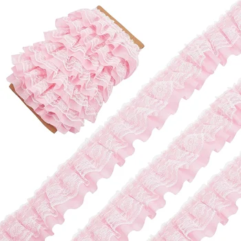 Black White Pink Fold Wave Embroidery Lace Fabric 1