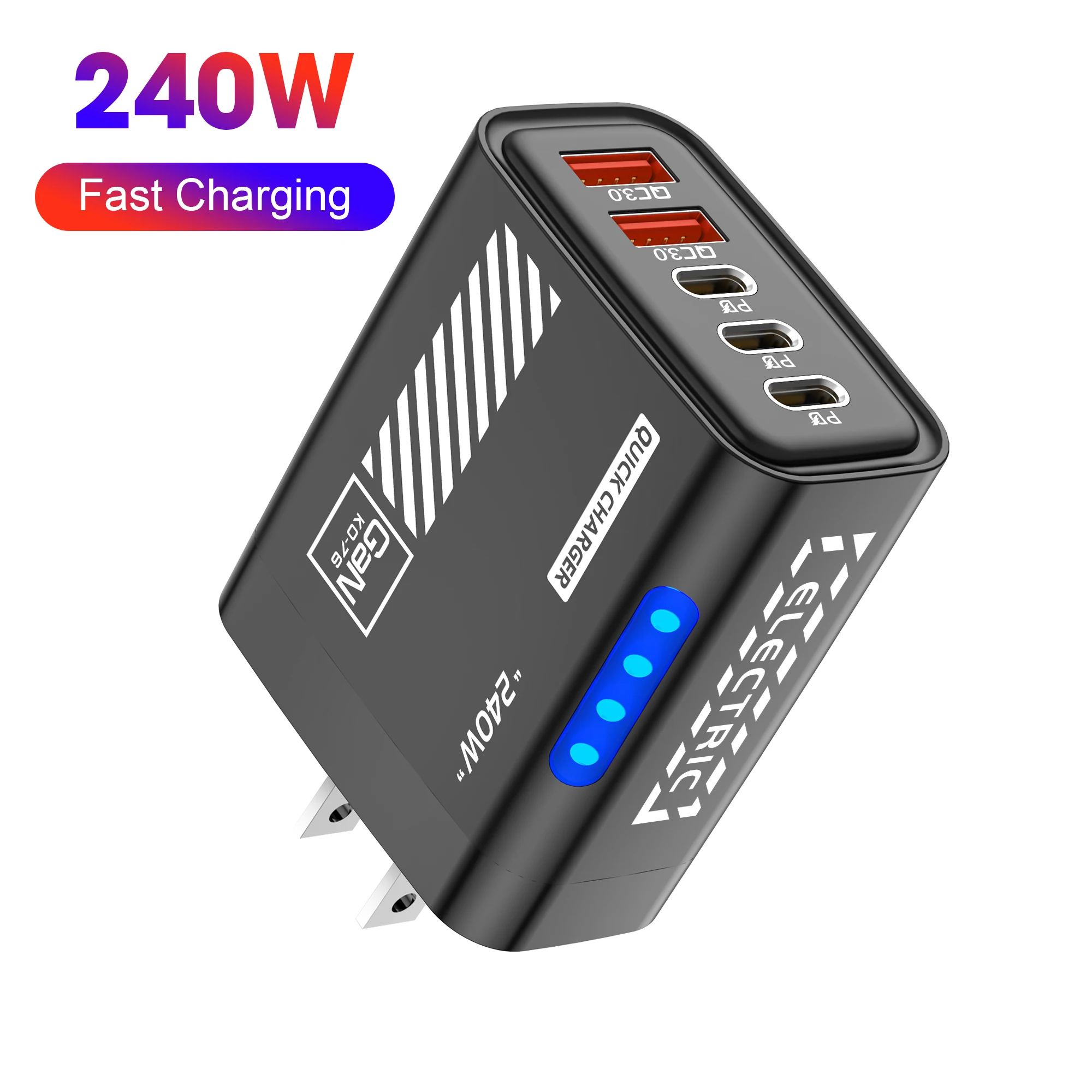 PD/USB 240W GaN Schnellladestation 5 in 1 Typ C Schnellladegerät 3.0 USB C Wandladegerät Adapter für iPhone Xiaomi Samsung POCO