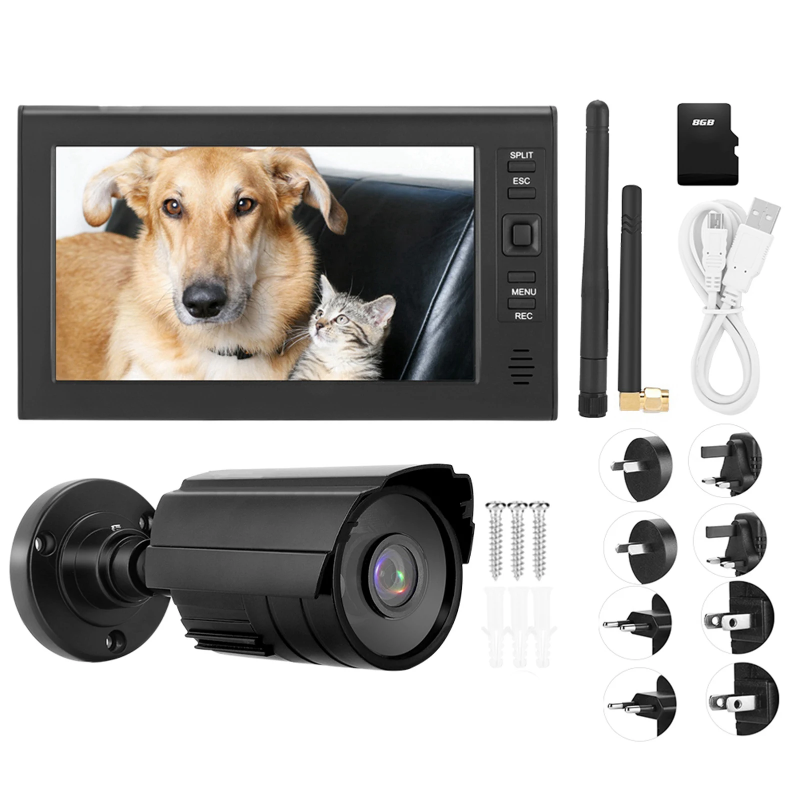 7 Inch LCD Wireless WIFI 4CH Security Monitor System Display + Camera IR Cameras Memory Card Wireless Security Camera System monitor for cctv