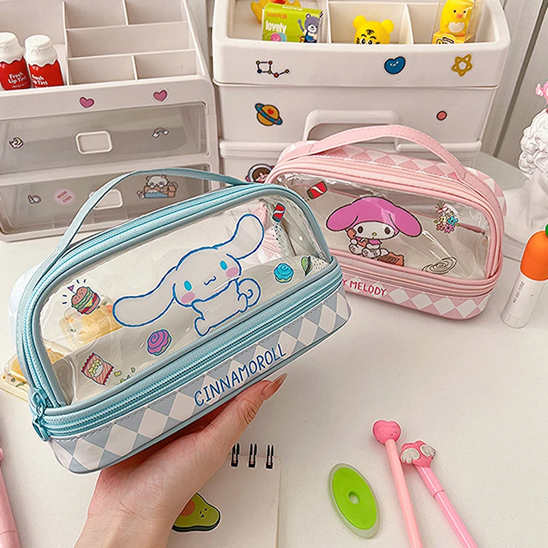

Карандаш Sanrio Cinnamoroll с рисунком из мультфильма, канцелярские принадлежности Hello Kitty, большая емкость, Двухуровневая ручка, фоторучка, детский подарок