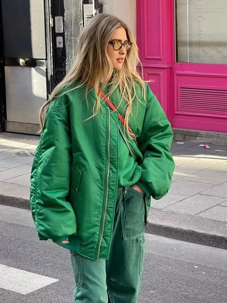 2025 Women Bomber Jacket Autumn Winter Women's Fashion Oversize Loose Coat Long Sleeve Zipper Streetwear Casual New Jackets