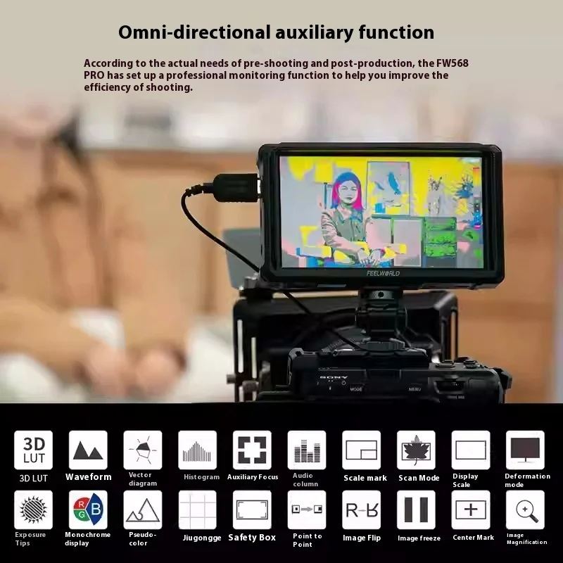 FEELWORLD FW568 PRO 6" Camera Field Monitor IPS FHD Screen 3D LUT 1200nit 4K Input DSLR Video Peaking