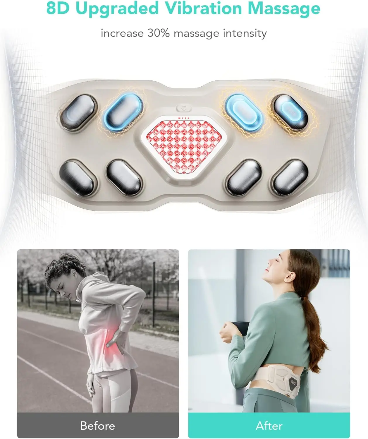 SKG W9 Pro Lower Back Massager for Pain Relief, Adjustable Cordless Heating Pad, Infrared Vibrating Waist Massager for Women Men 3