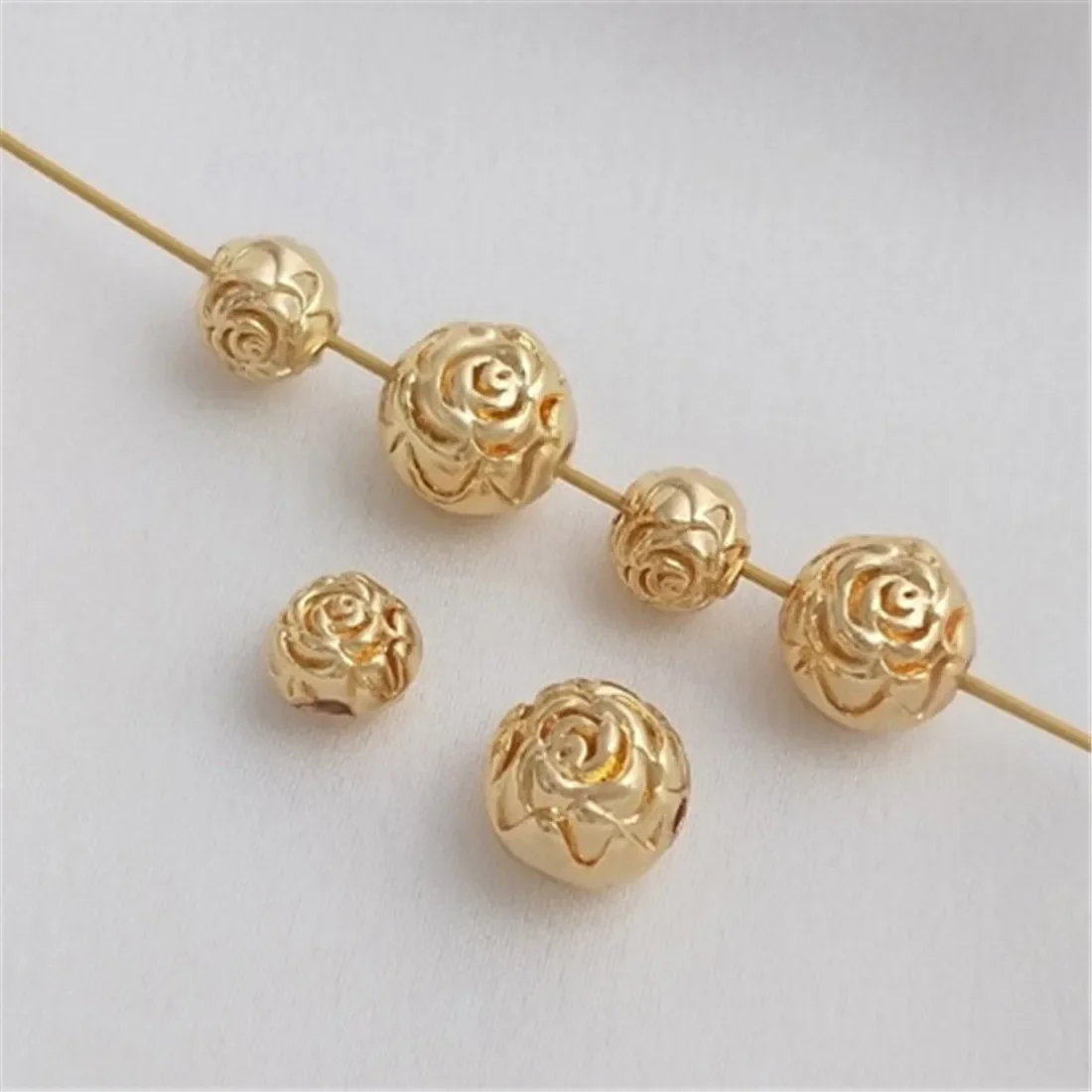 

14K Gold Wrapped Rose Round Bead Through-hole Separated Bead Handmade Beaded DIY Bracelet Necklace Jewelry Loose Bead Accessorie