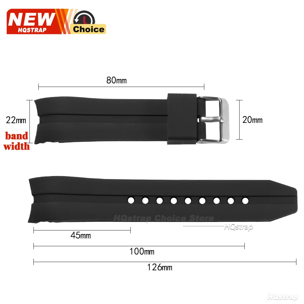 Curved Silicone Sports Watch Strap - Waterproof Soft Rubber Wristband