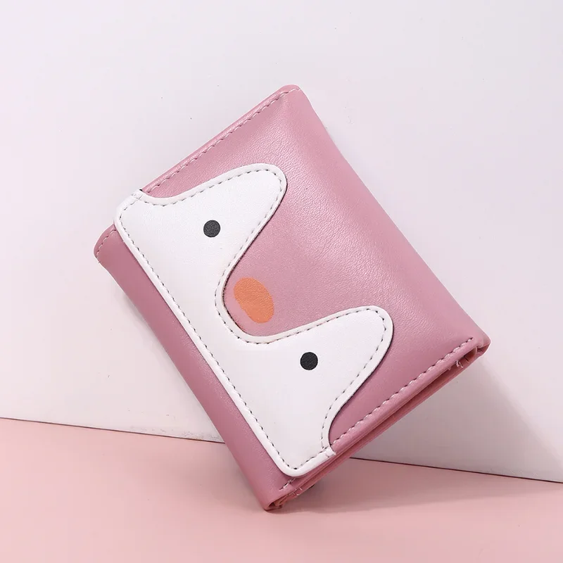 Chikage Female Student Short Wallet Personality Penguin Splicing Color Three Fold Coin Purse Fashion Trend Multi-card Card Bag