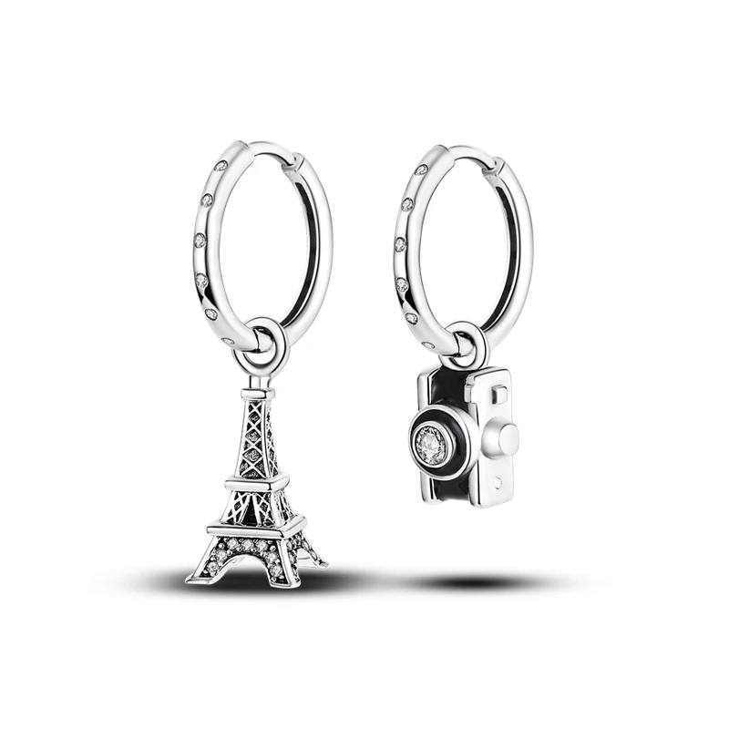 2022 Charm Double Hoop Earrings 925 Silver Sparkling Pave Stud Earring Gift For Women Engagement Jewelry Anniversary