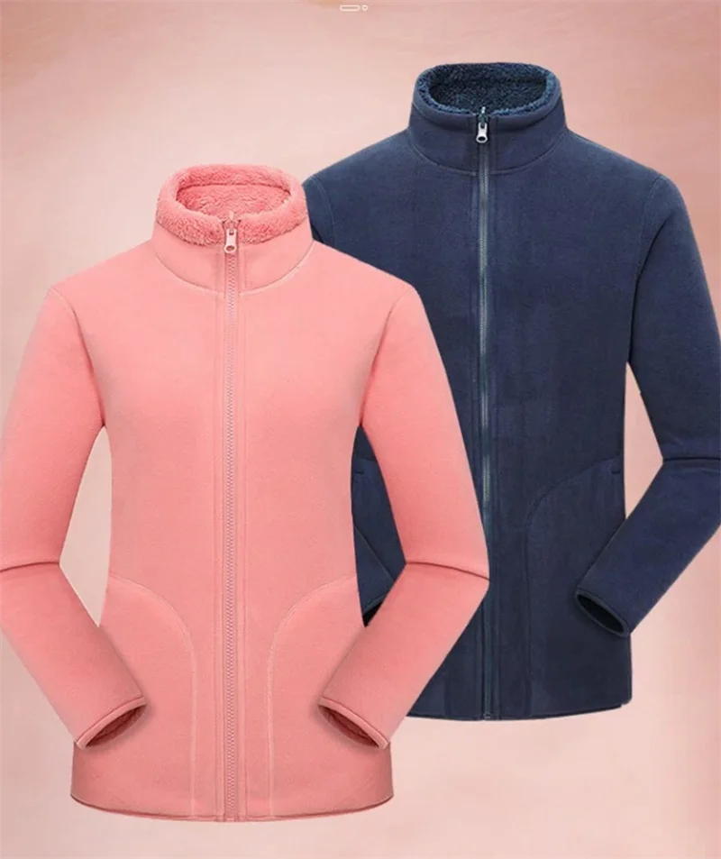 2024 Women's Outdoor Fleece Jacket With Fleece Zipper Cardigan, Double-sided Warm Jacket, Female Coral Fleece Jacket Inner Liner