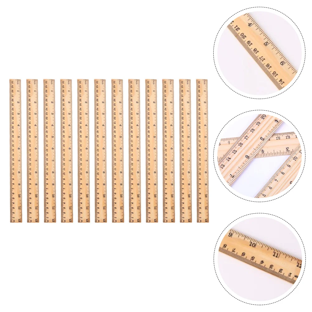 12 Pcs Wooden Ruler School Accessory Stationery Multi-function Student Supply Straight