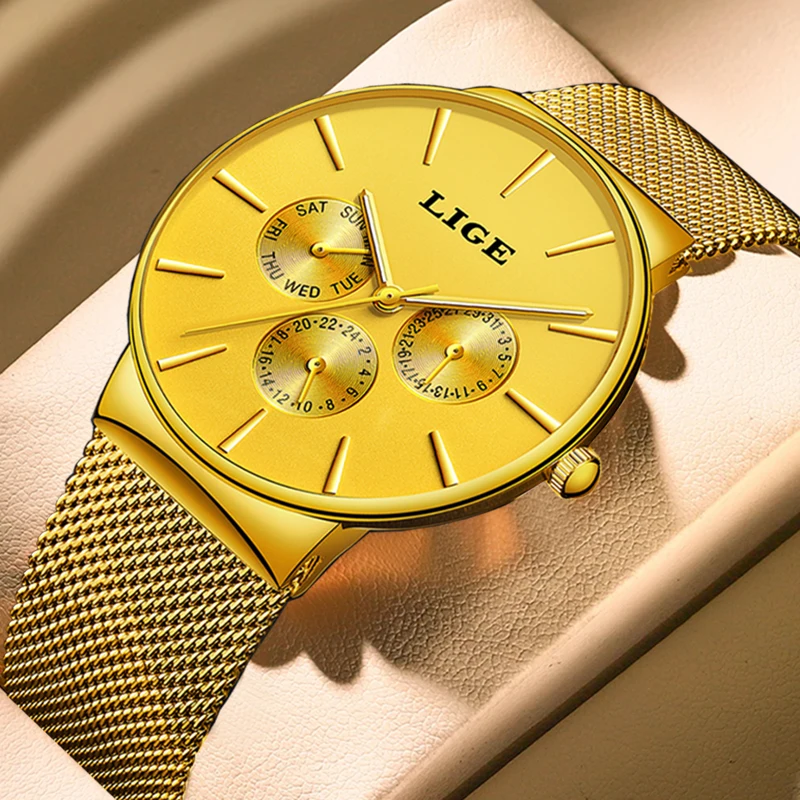 LIGE Classic Women Rose Gold Top Brand Luxury Laides Dress Business Fashion Casual Waterproof Watches Quartz Calendar Wristwatch