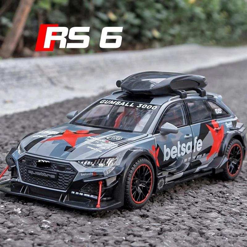 1:24 DTM 개조 차량 합금 장난감 휠 스티어링 사운드 및 라이트 자동차 모델, 아우디 RS6 어린이 장난감 생일 선물