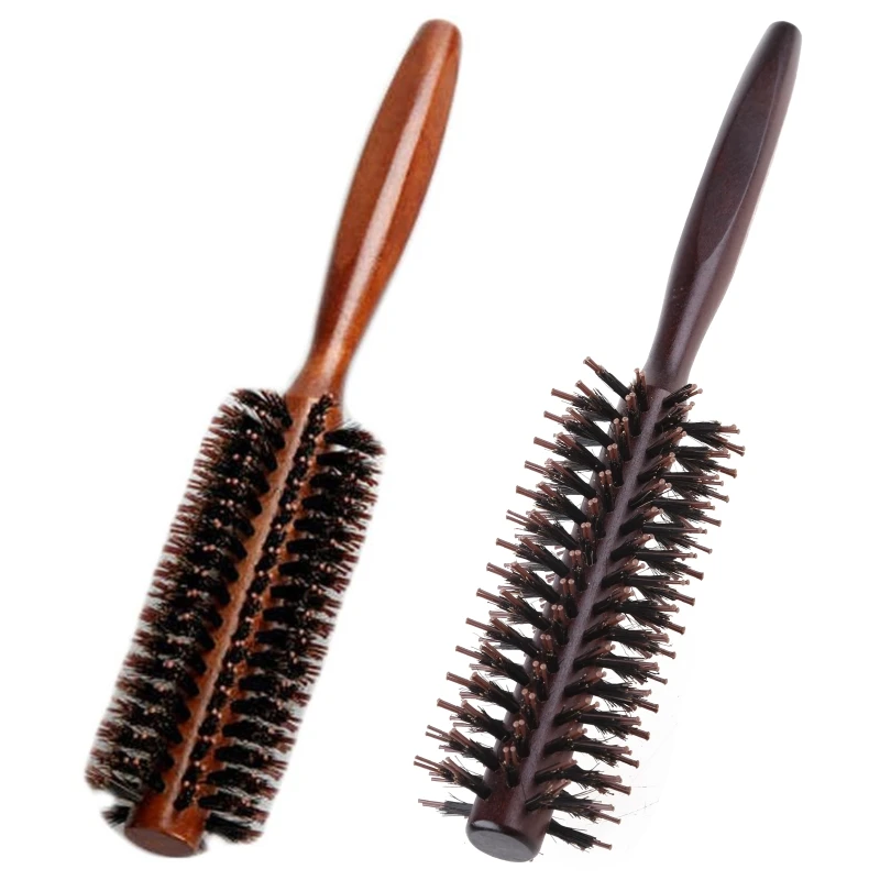 Curly Round Roll Hair Brush Professional Comb Salon Barber Hairbrush with Wooden Handle Hairdressing Styling Tool