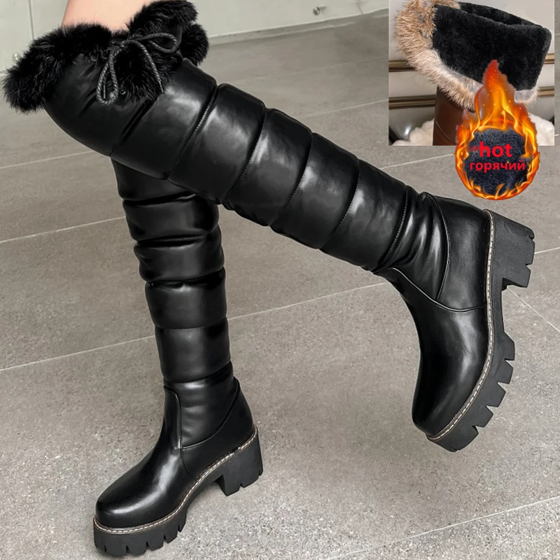 Scarpe Invernali Impermeabili Stivali Da Neve Da Donna 2024 Pelliccia Calda Peluche Stivali Alti Al Ginocchio Con Zeppa Casual Ragazze Scarpe Da Pioggia Bianche Nere Da Donna - Foto 10