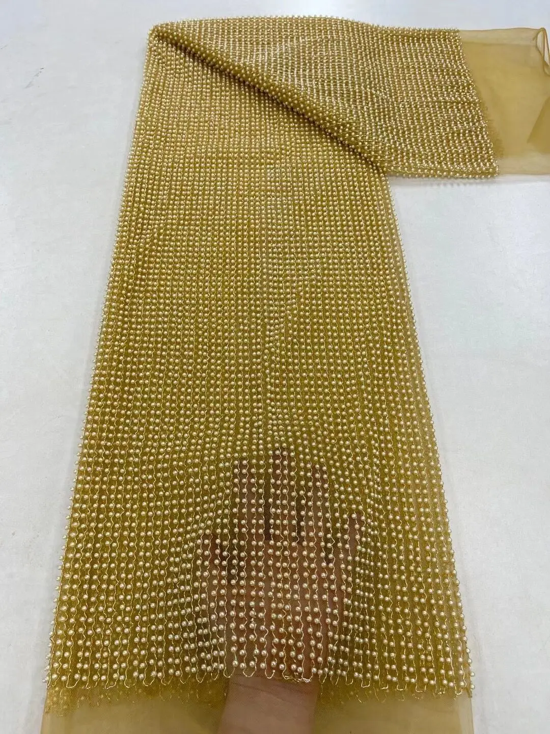 

High Quality African Nigerian Lace Fabric with beads Embroidery Tulle S-1302236 Wedding Party Dress